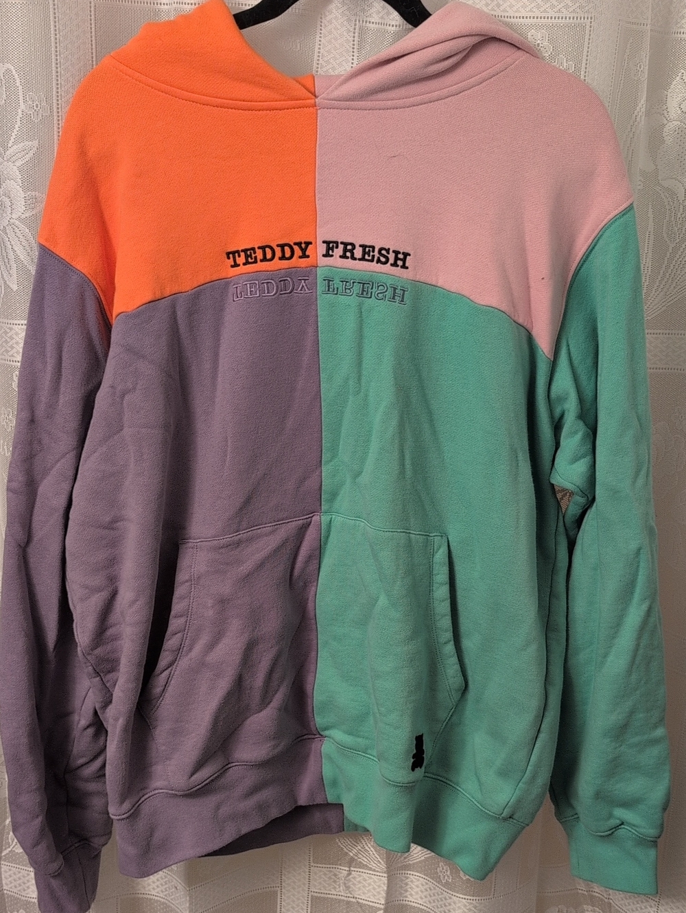 Teddy Fresh Split Colorblock Hoodie - Orange, Lavender, Pink & Mint